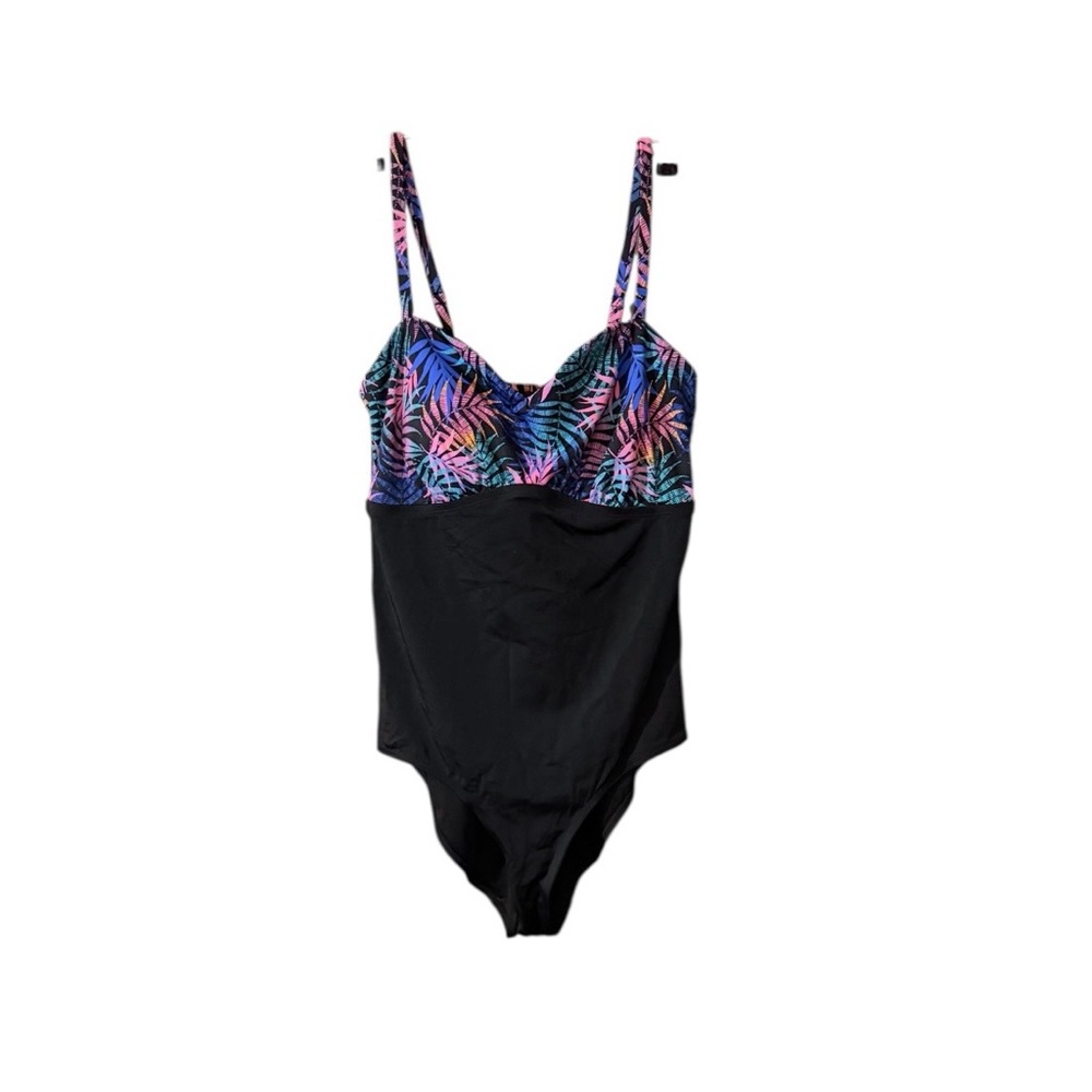 Swimsuits For All Black One-Piece with Multicolor Tropical Print‎ Top